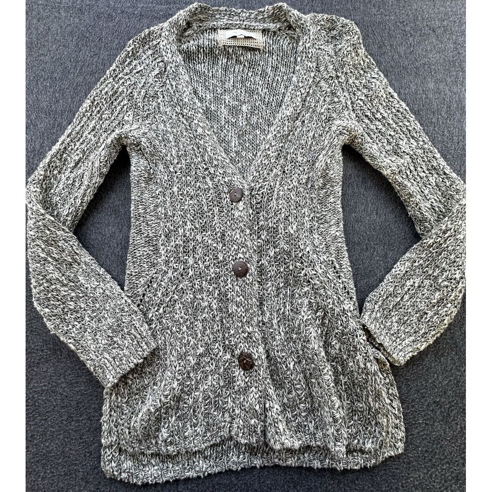 Angel of‎ the North Cardigan Womens Small Gray White Sweater Chunky Knit Buttons